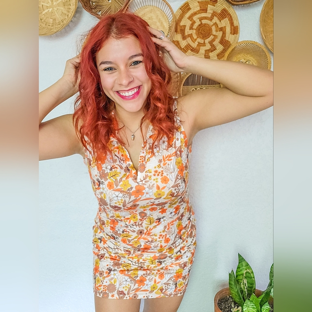 Retro floral print dress✌️